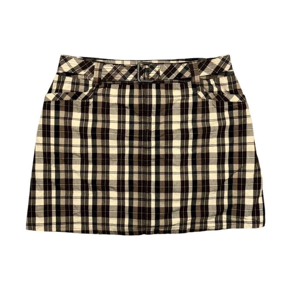 Y2k White Stag Plaid Skort Belted Brown Cream Size 10 Vintage Trashy Y2k Grunge